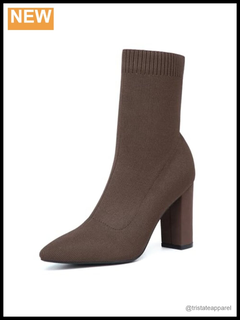 Pointed Toe Chunky Heeled Ankle Boots Faux Leather Stretch Knit Sock Booties